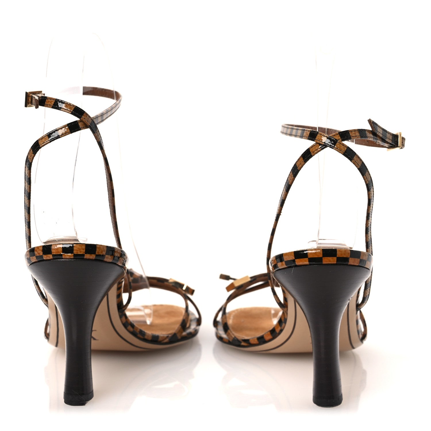 Louis Vuitton Patent Suede Damier Bow Ankle Wrap Sandals 36