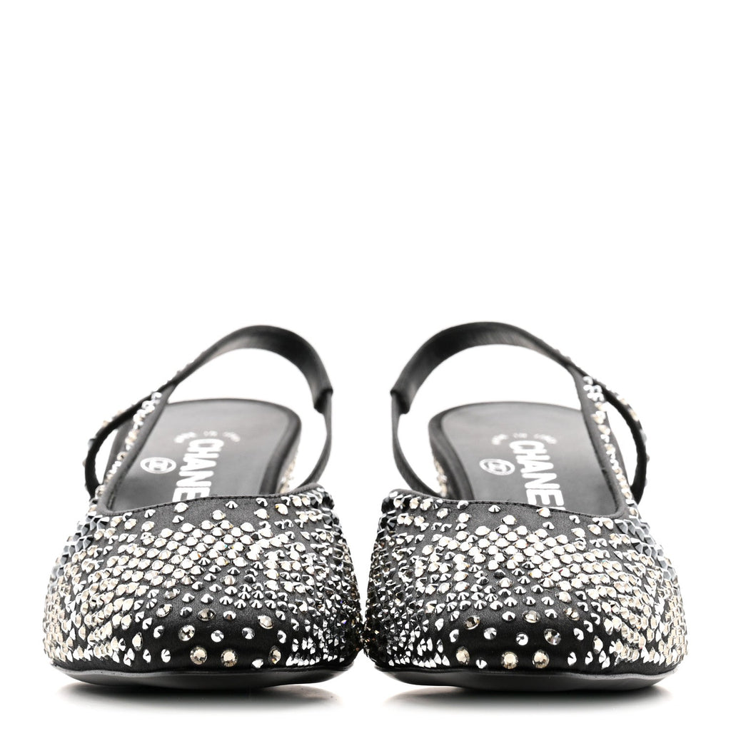 Chanel Strass Cap Toe CC Slingback Pumps 39.5 Black