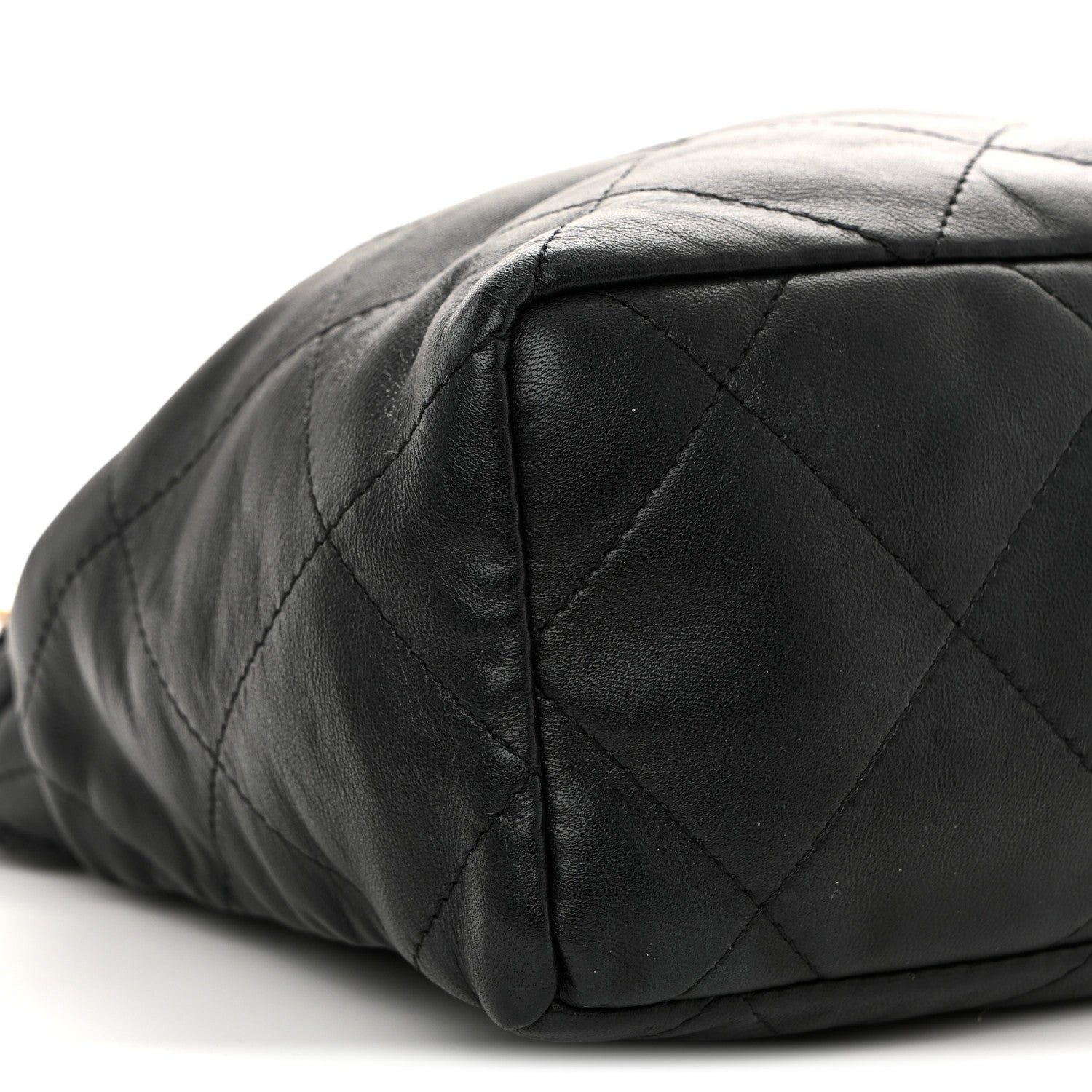 Chanel Lambskin Resin Quilted Small Bucket Bag Black