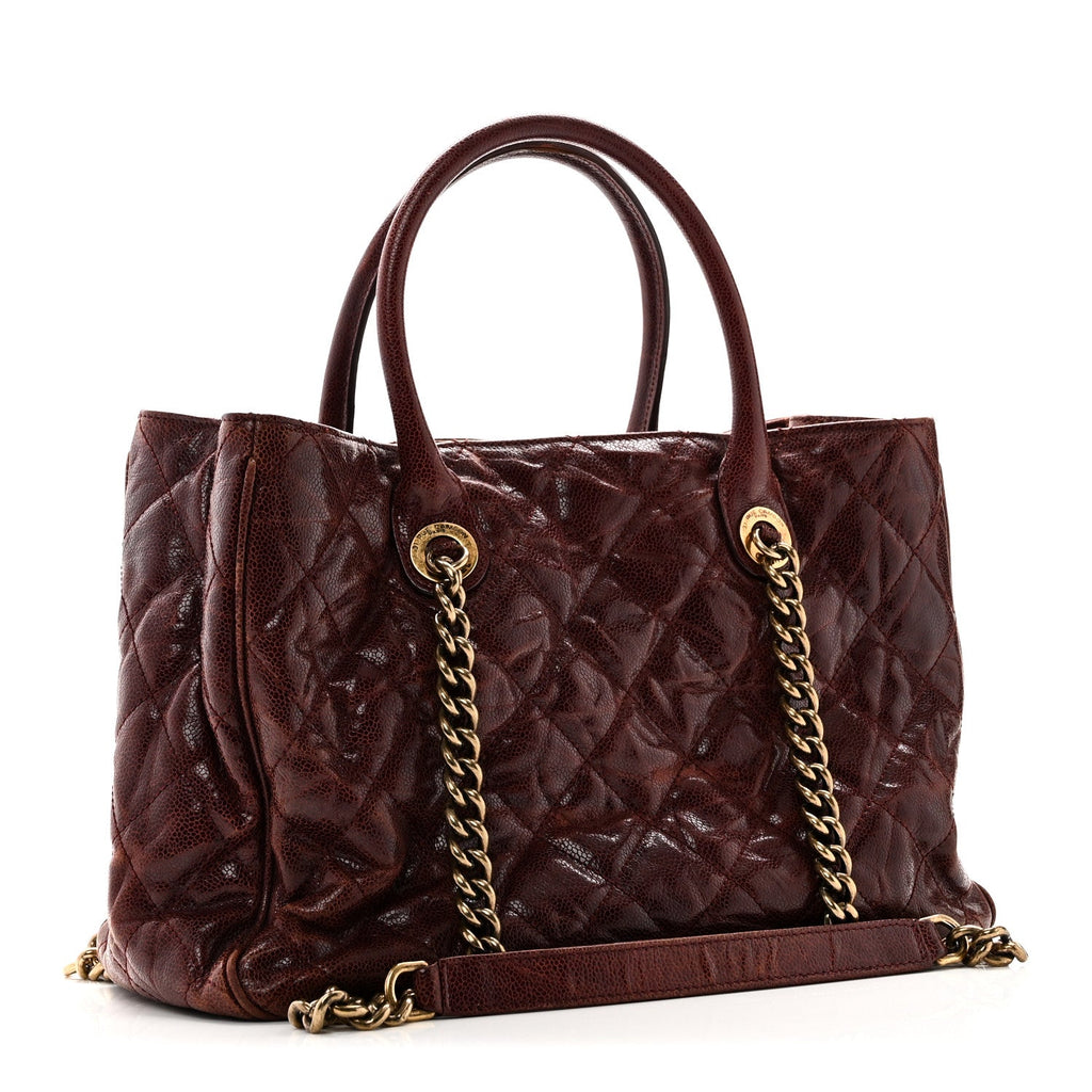 Chanel Glazed Caviar Quilted Small Shiva Tote Burgundy