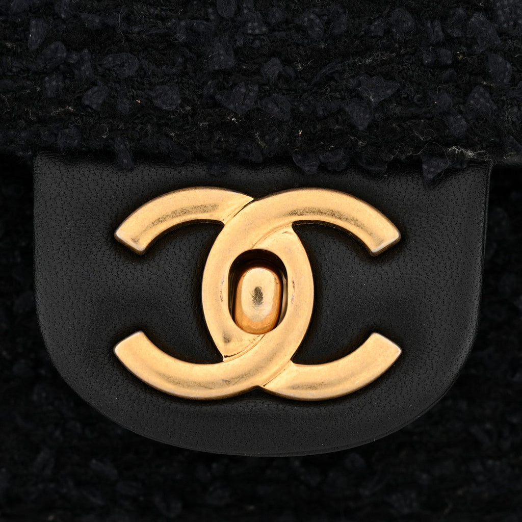 Chanel Tweed Quilted Mini Side Pearl Flap Bag Black