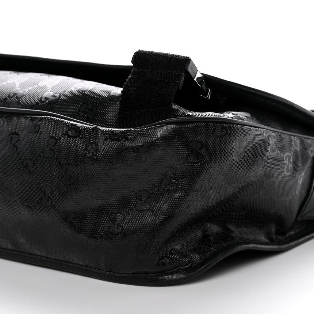 Gucci Imprime Monogram Medium Double Buckle Flap Messenger Bag Black