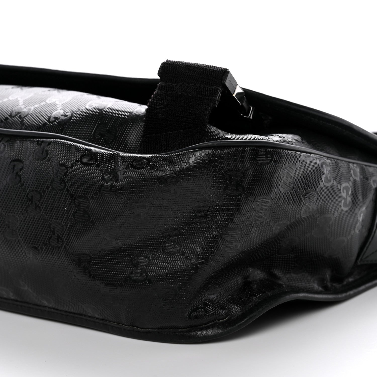 Gucci Imprime Monogram Medium Double Buckle Flap Messenger Bag Black