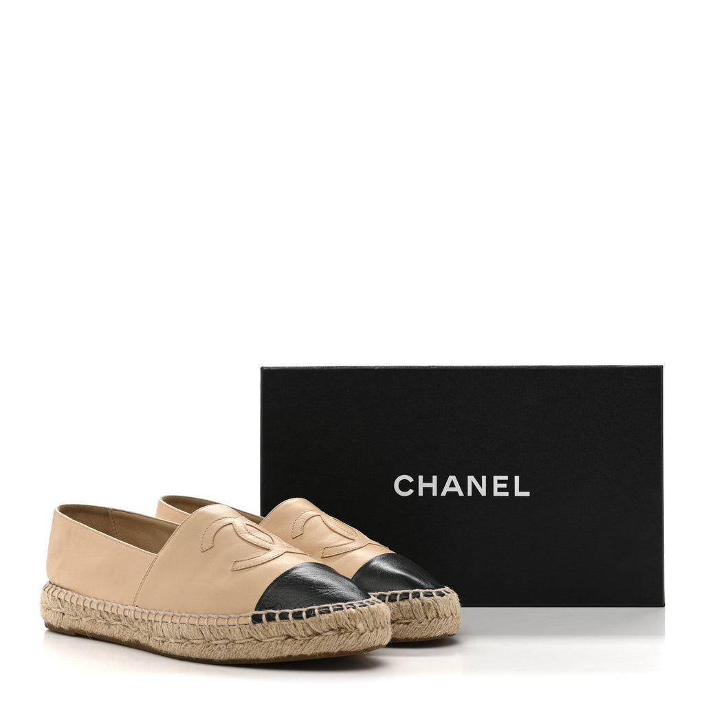 Lambskin CC Espadrilles 40 Beige Black