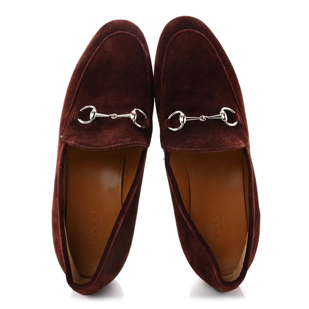 Gucci Suede Horsebit Womens Jordaan Loafers 38.5 Brown