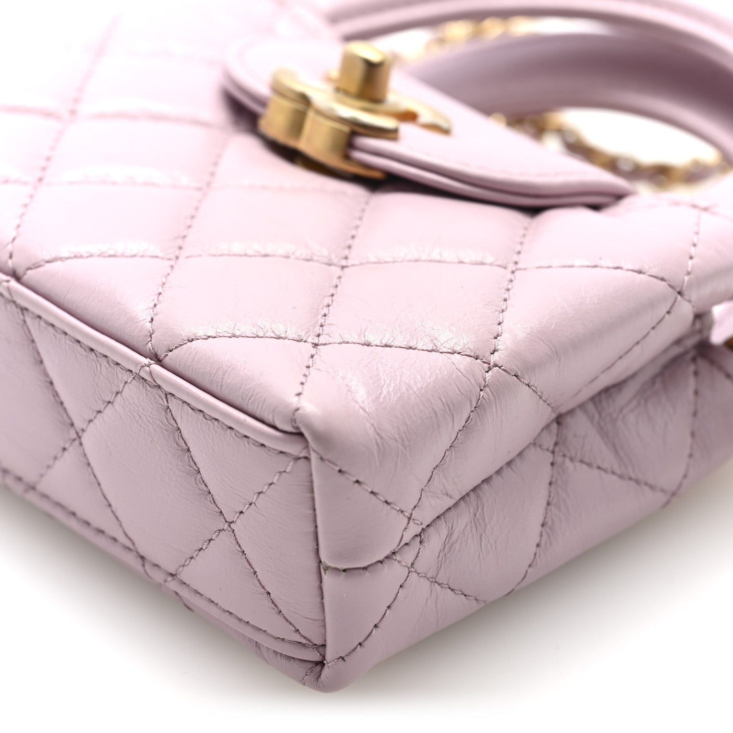 Chanel Shiny Aged Calfskin Quilted Mini Nano Kelly Shopper Light Pink