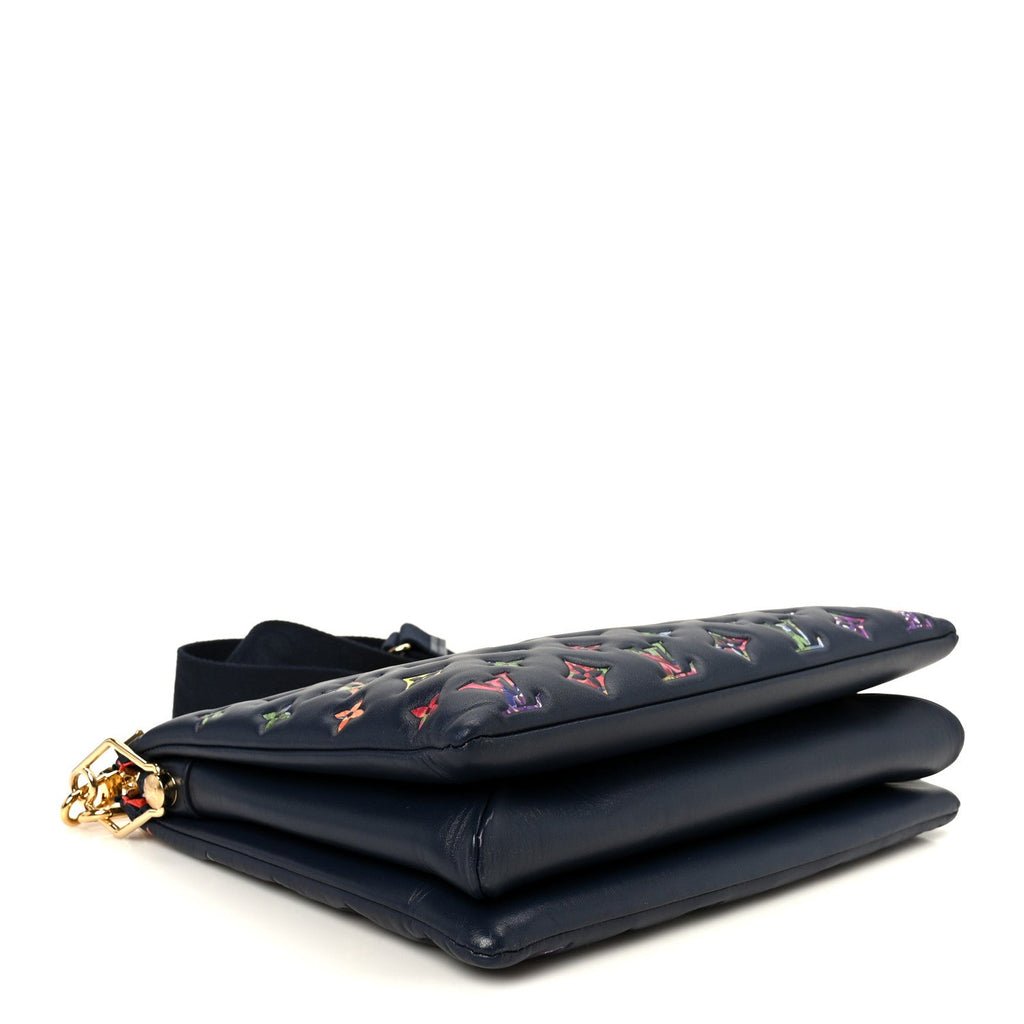 Louis Vuitton Lambskin Embossed Monogram LV Garden Coussin MM Navy Blue