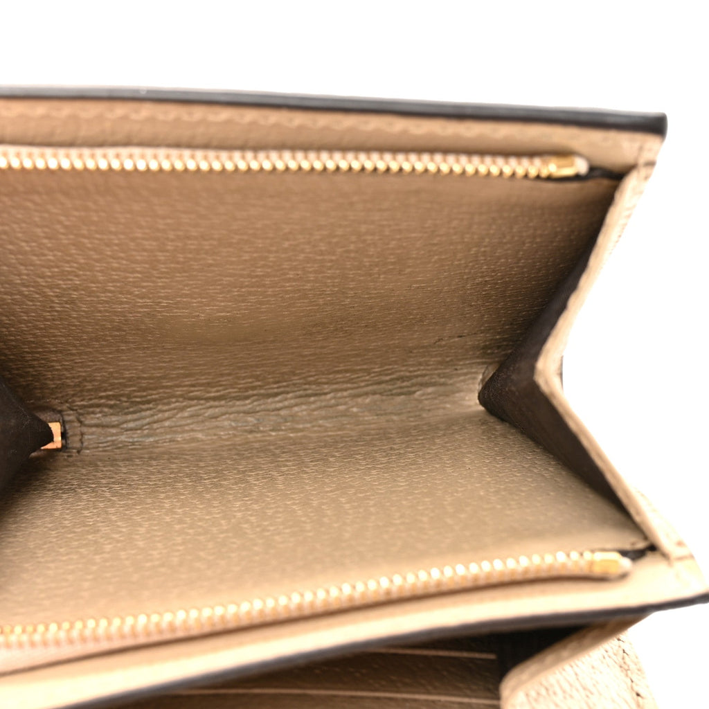 Gucci GG Supreme Monogram Textured Dollar Calfskin Web Ophidia Card Case Wallet Beige Mystic White Oatmeal