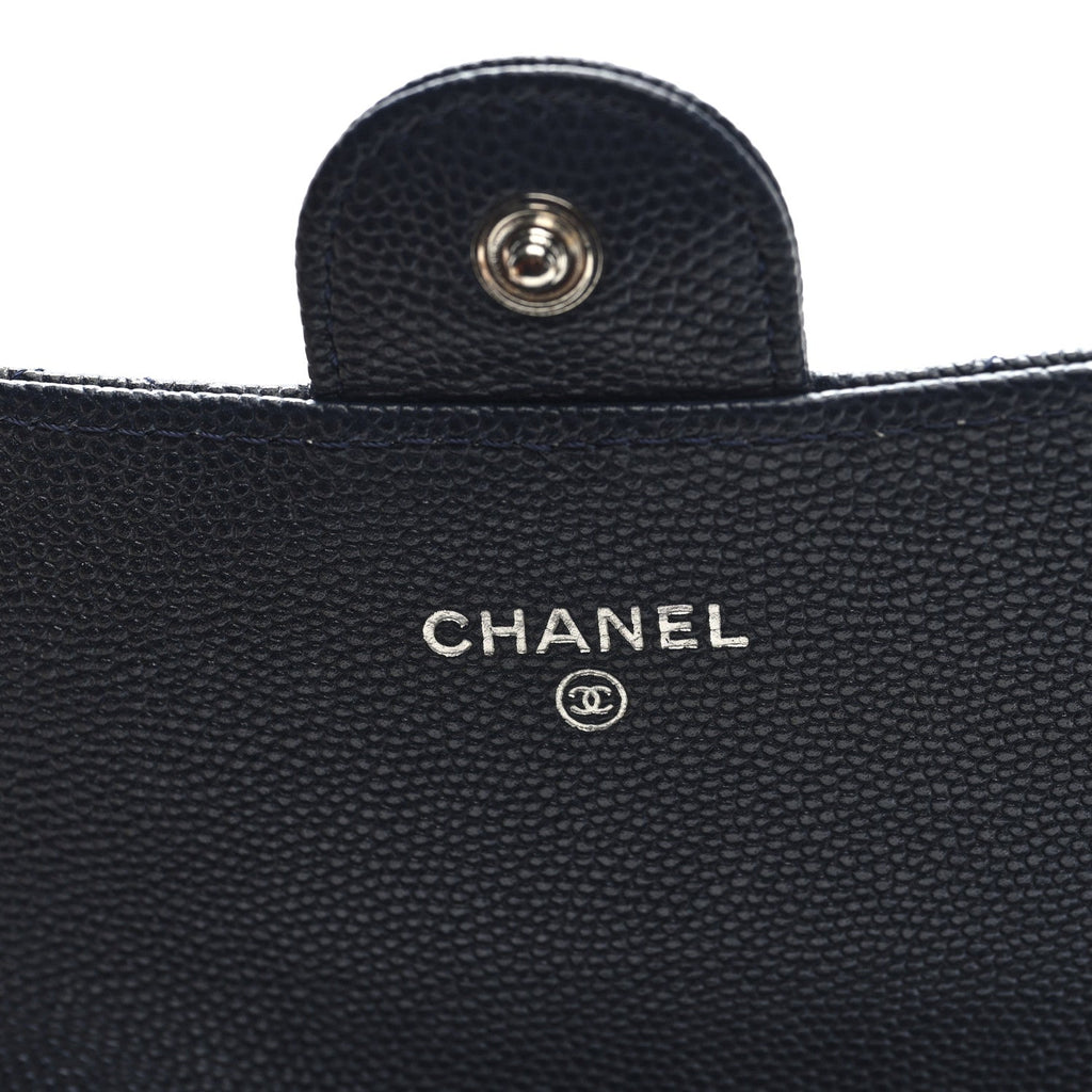 Caviar Quilted Large Gusset Flap Wallet Navy