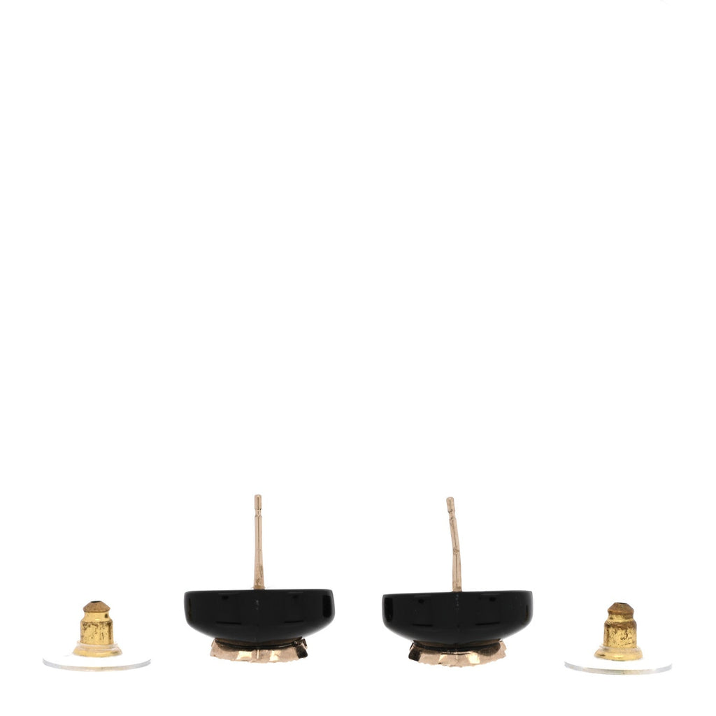 Resin Crystal CC Heart Earrings Black Gold