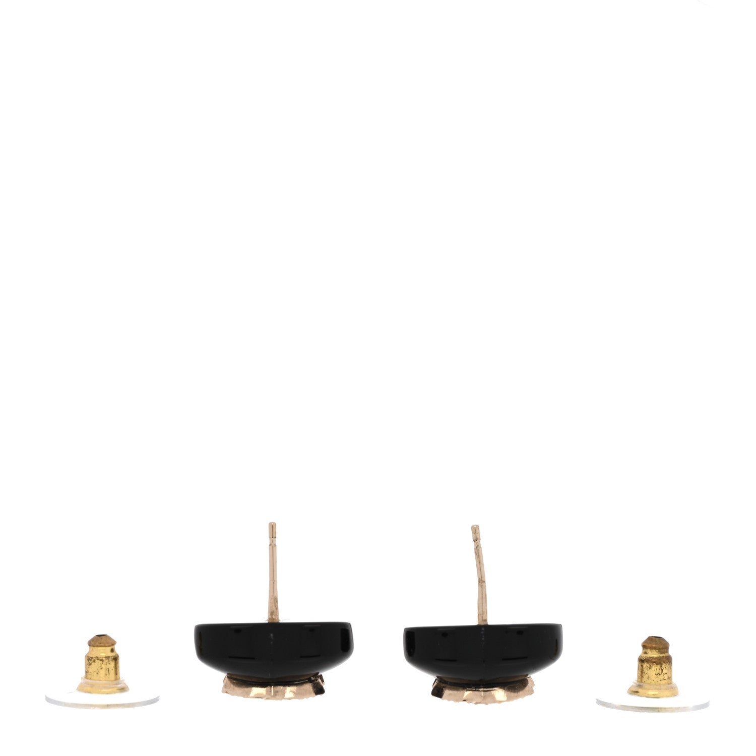 Resin Crystal CC Heart Earrings Black Gold