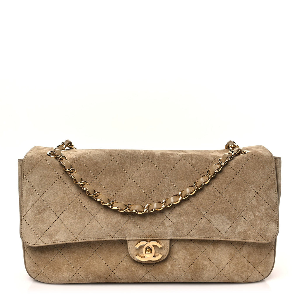 Chanel Suede Calfskin Small Souplissimo Maxi Flap Dark Beige