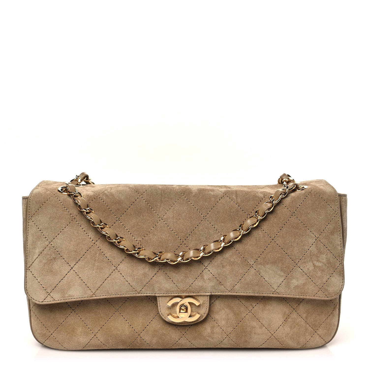 Chanel Suede Calfskin Small Souplissimo Maxi Flap Dark Beige