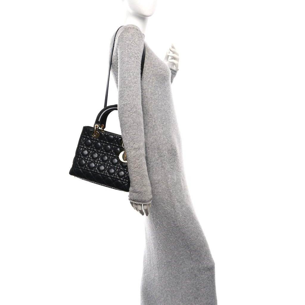 Christian Dior Lambskin Cannage Medium Lady Dior Black