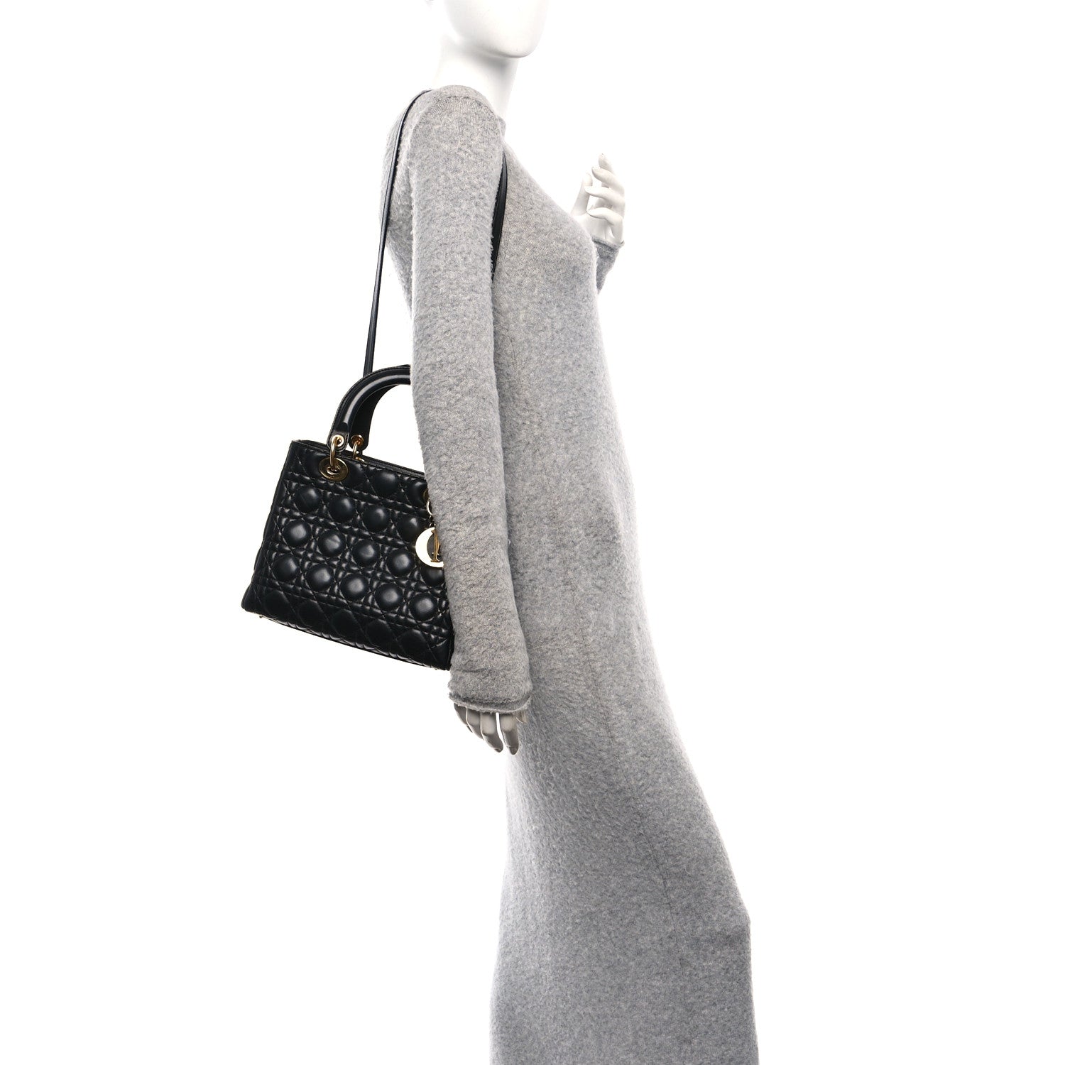 Christian Dior Lambskin Cannage Medium Lady Dior Black
