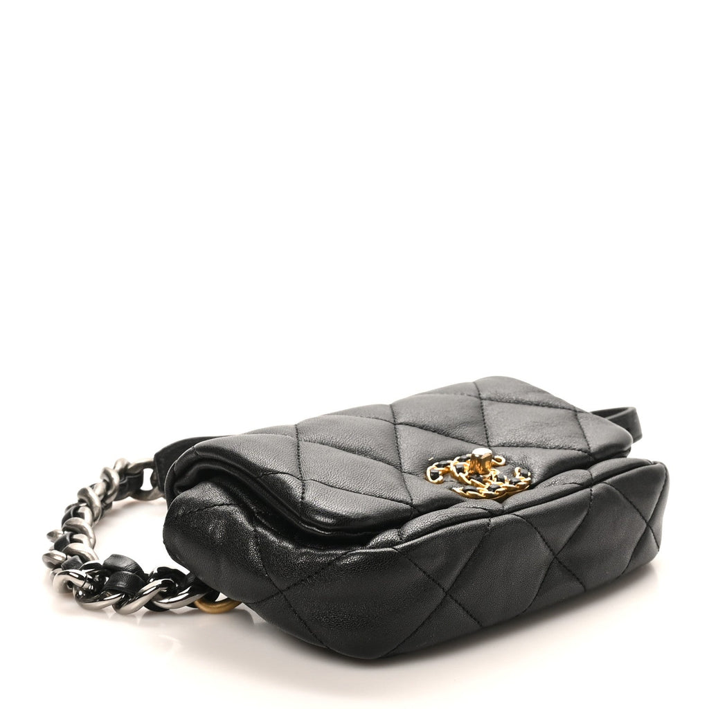 Chanel Goatskin Quilted Chanel 19 Waist Bag Black