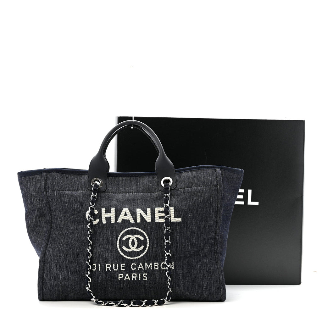 Chanel Denim Large Deauville Tote Dark Blue