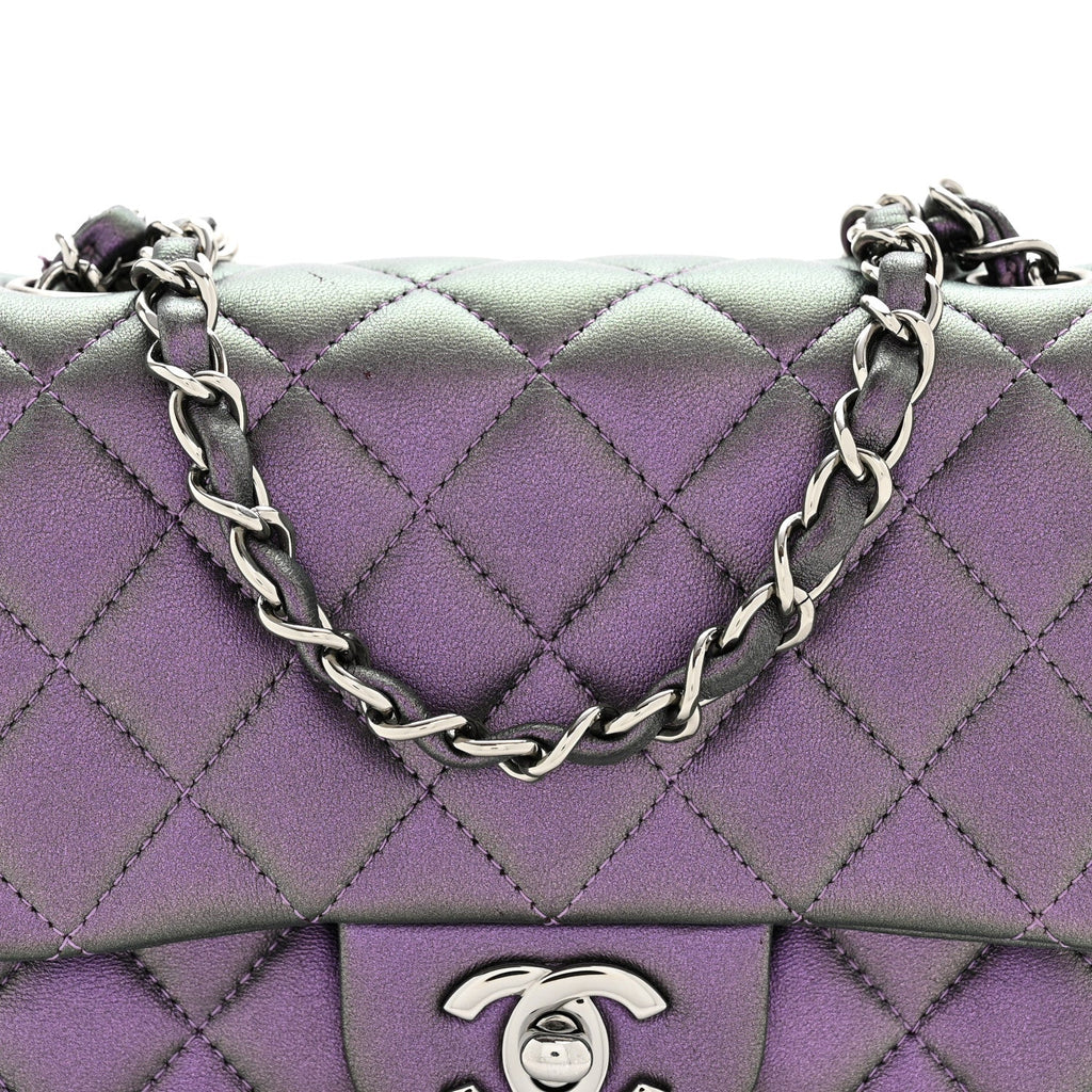 Chanel Iridescent Lambskin Quilted Mini Square Flap Dark Purple