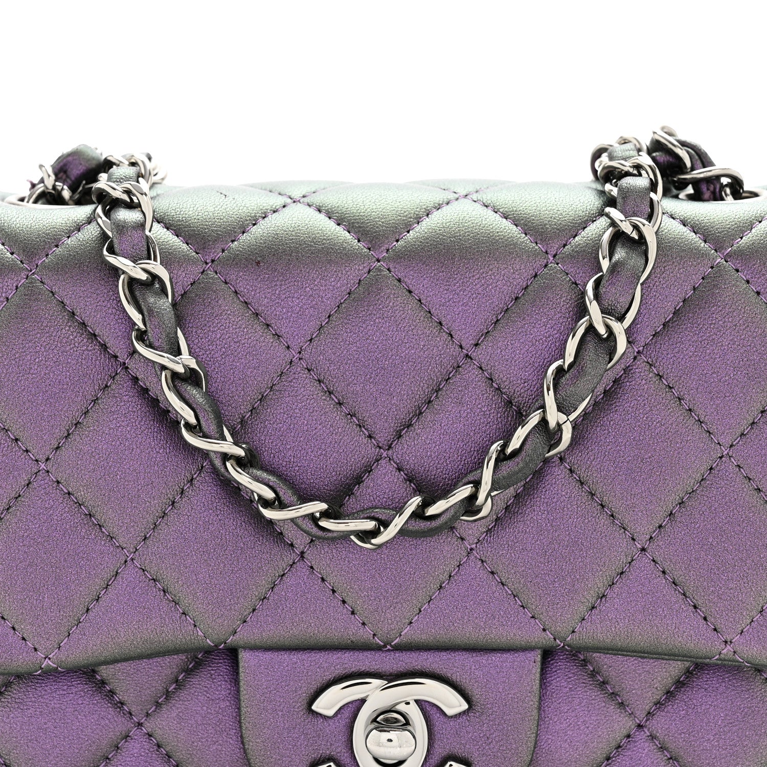 Chanel Iridescent Lambskin Quilted Mini Square Flap Dark Purple