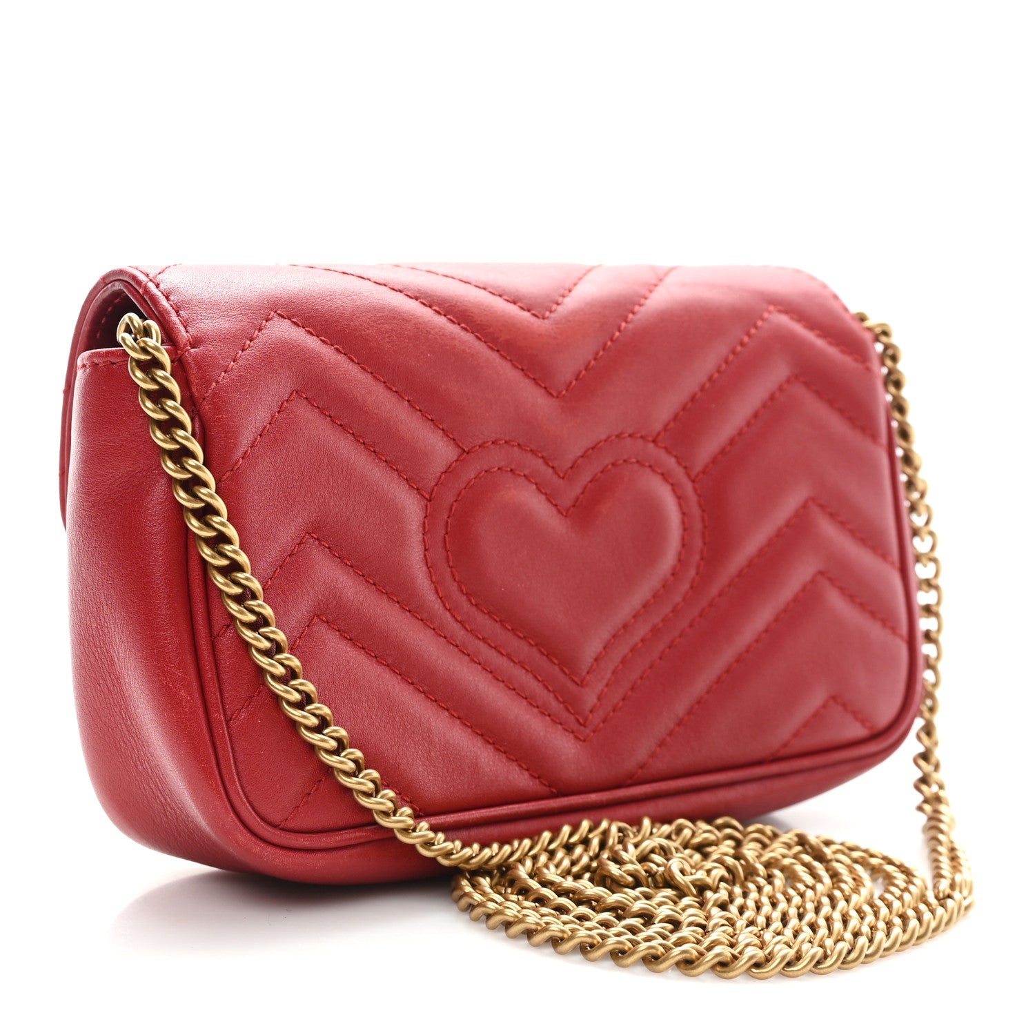 Gucci Calfskin Matelasse Super Mini GG Marmont Shoulder Bag Hibiscus Red