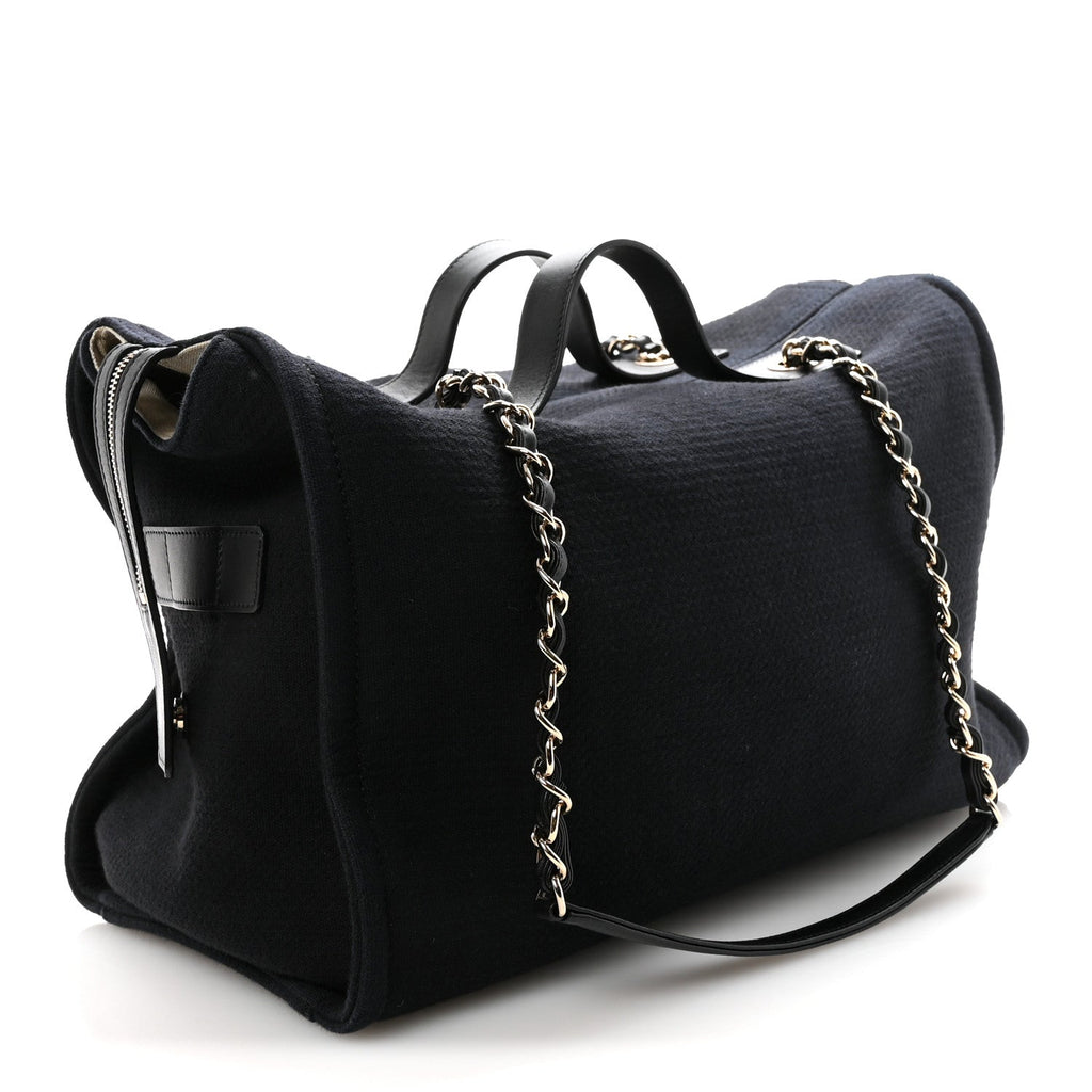 Chanel Mixed Fibers Large Deauville Bowling Bag  Black