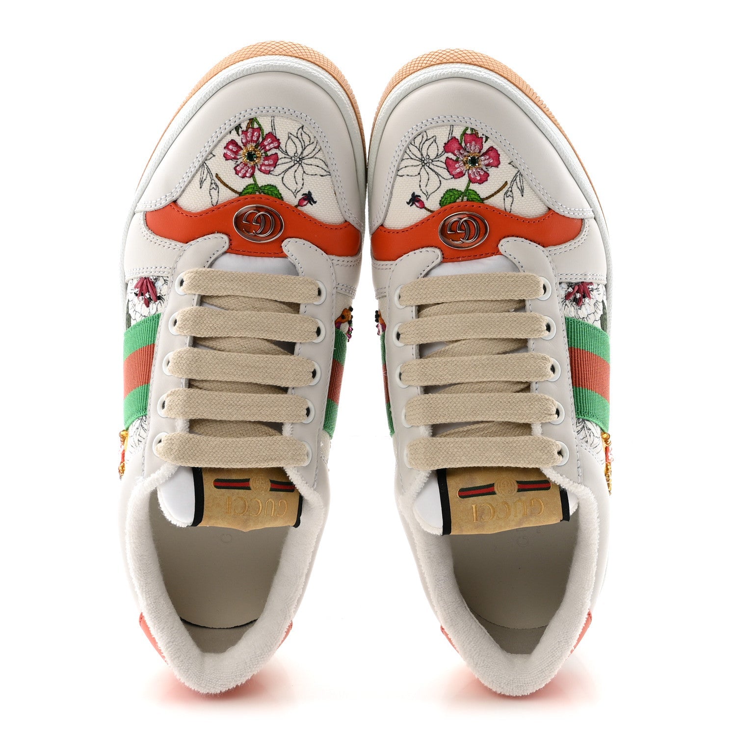 Gucci Sepang Flora Faded Canvas Web Womens Screener Sneakers 36.5 White
