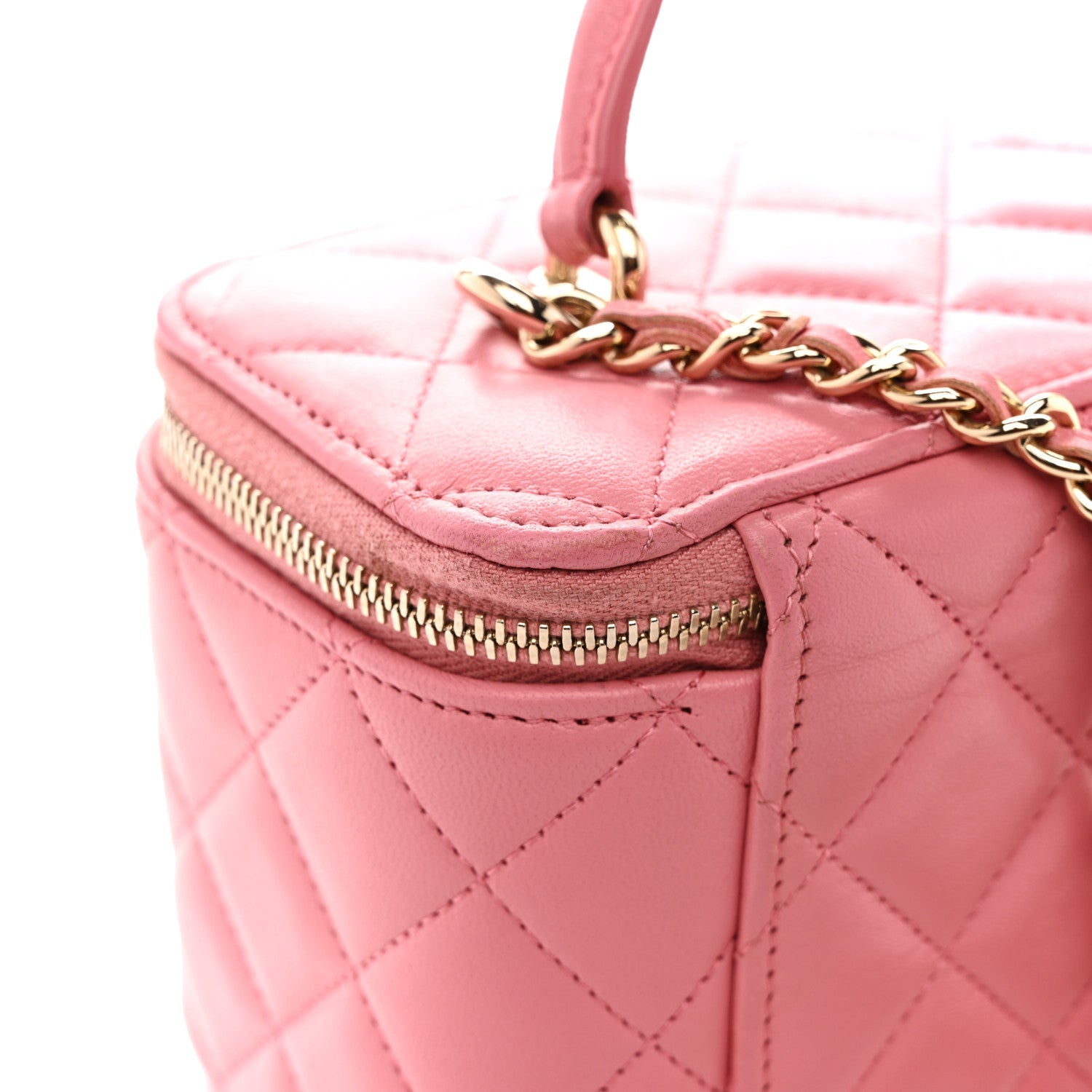 Chanel Lambskin Quilted Small Top Handle Vanity Case With Chain Pink
