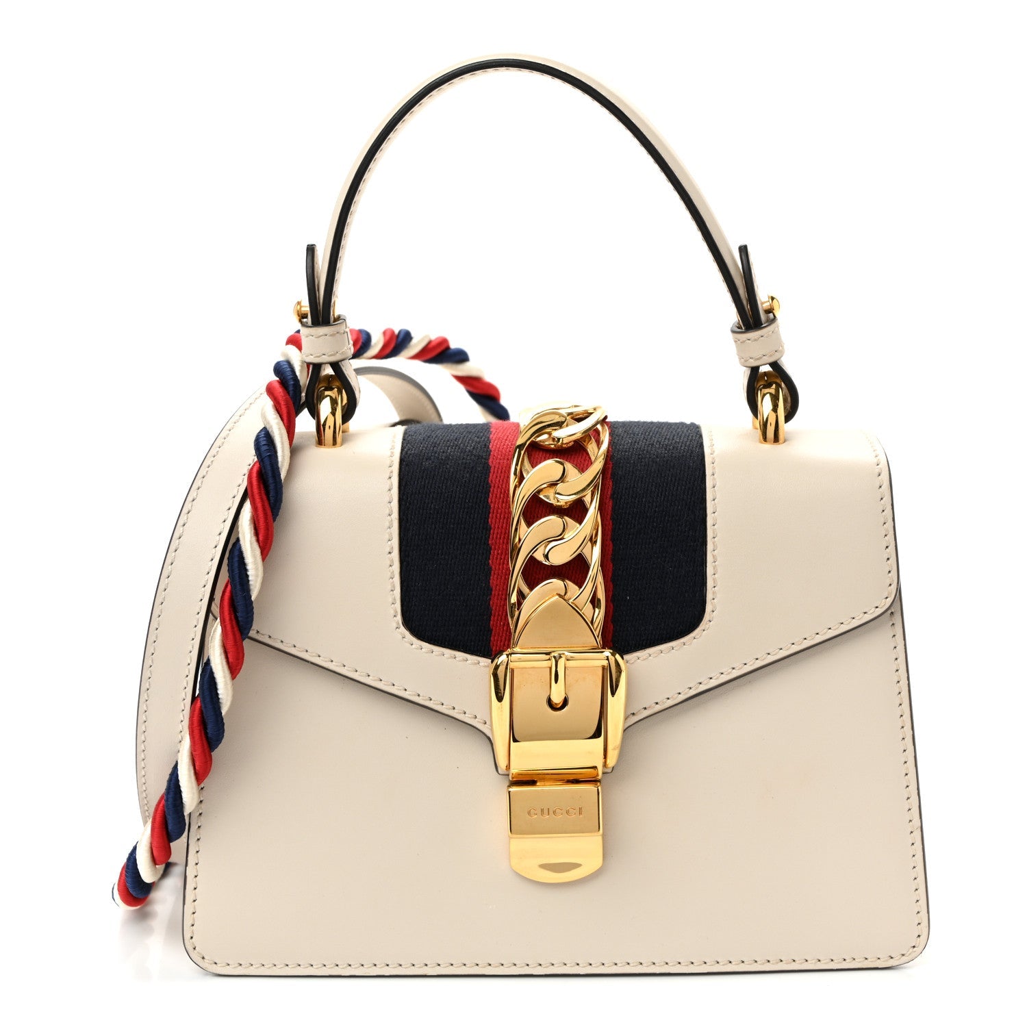 Gucci Calfskin Mini Sylvie Top Handle Bag White