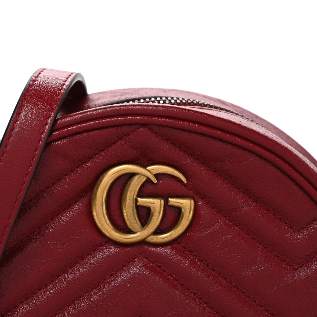 Gucci Glazed Calfskin Matelasse Heart Mini GG Marmont Round Shoulder Bag Romantic Cerise