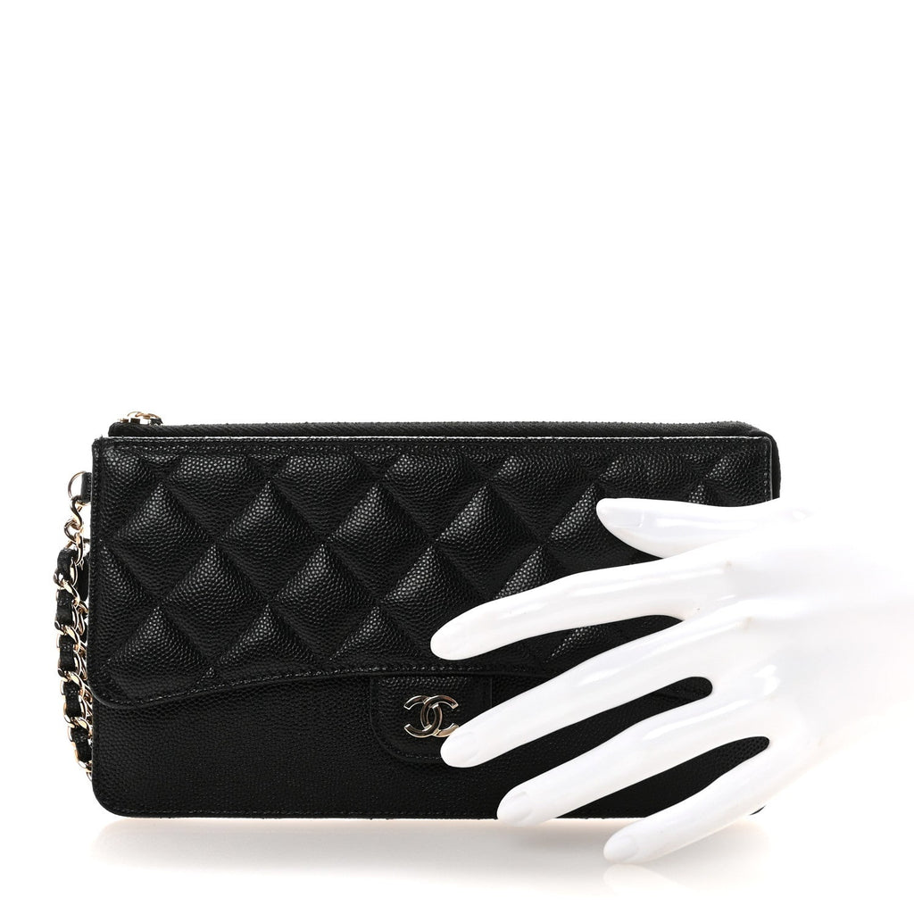 Chanel Caviar Quilted Classic Pouch With Handle Black