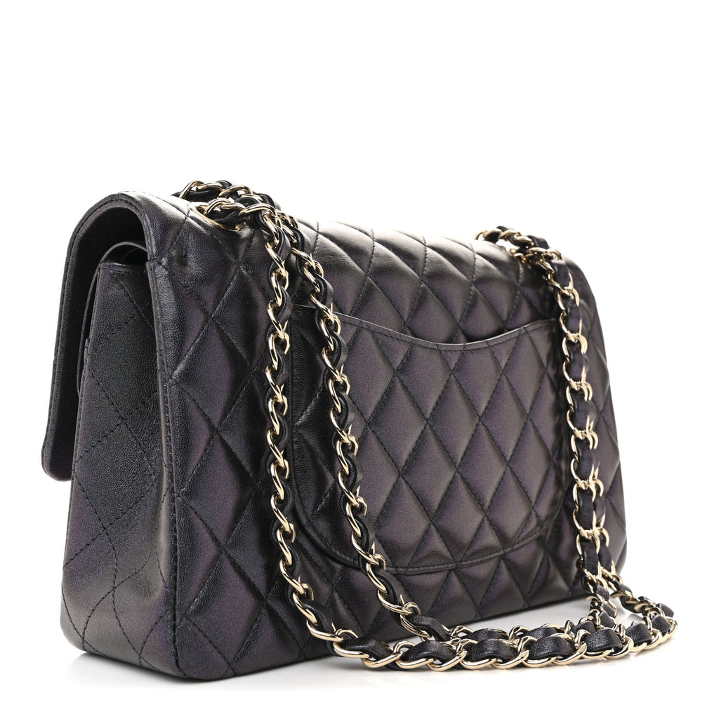Chanel Iridescent Lambskin Quilted Medium Double Flap Black