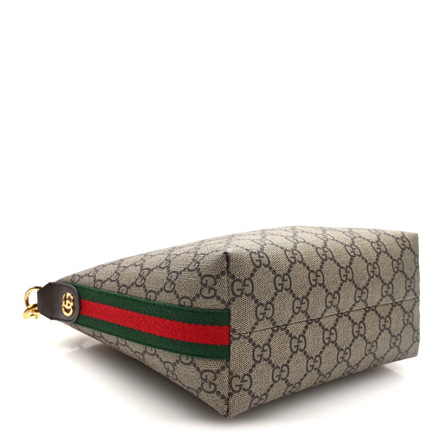 Gucci GG Supreme Monogram Textured Calfskin Web Super Mini Ophidia Shoulder Bag Beige Ebony New Acero