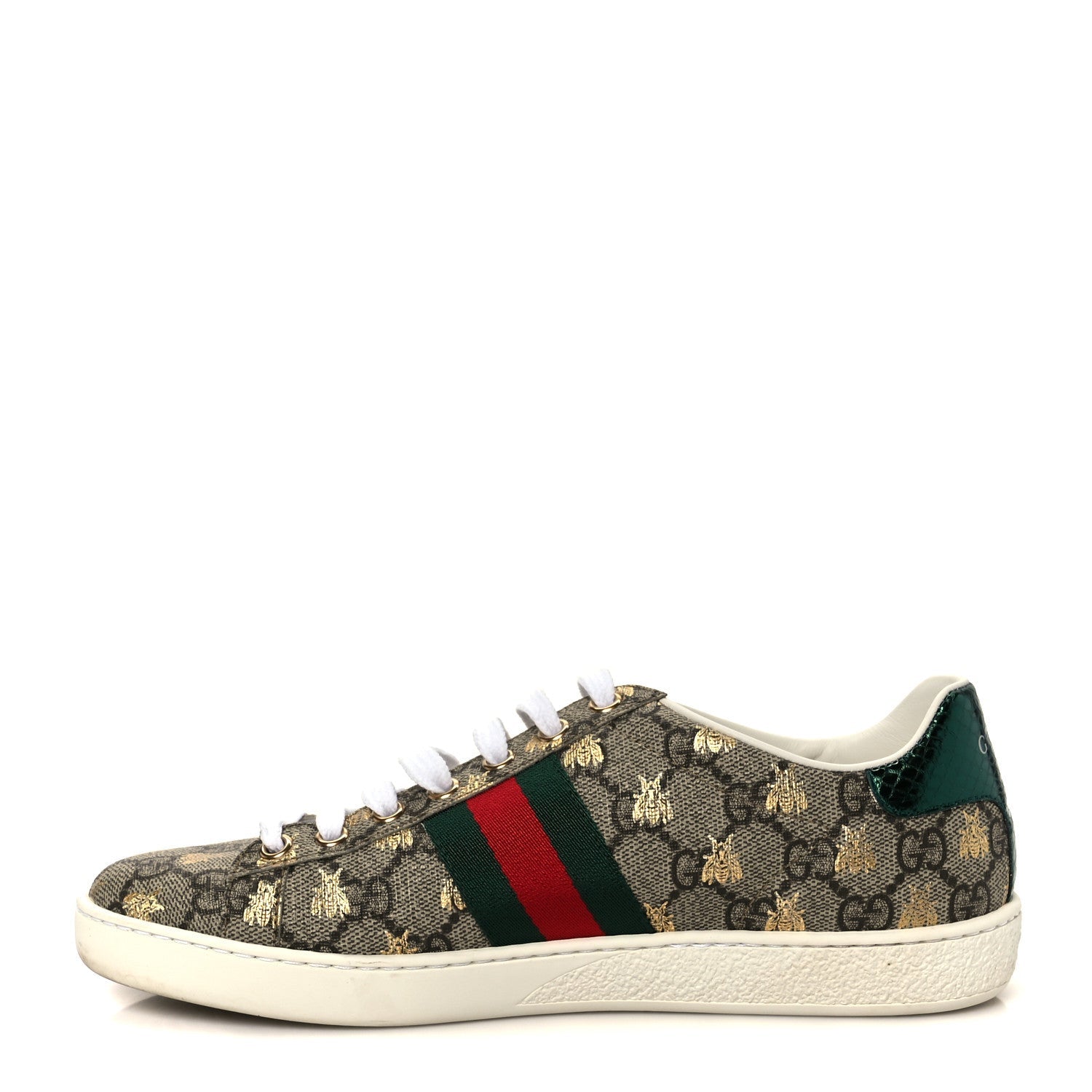 Gucci GG Supreme Monogram Bees Ayers Web Womens Ace Sneakers 37 Beige Oro Green Red