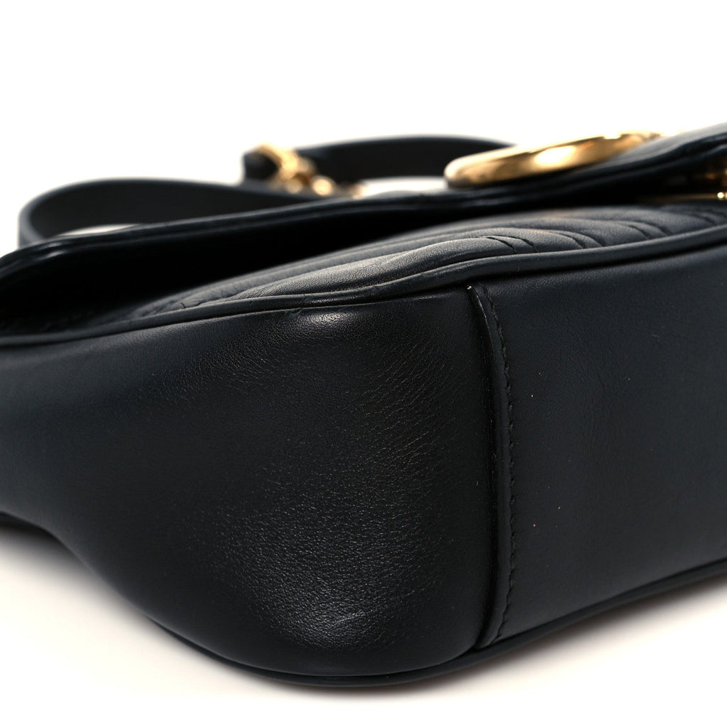 Gucci Calfskin Matelasse Small GG Marmont Shoulder Bag Black