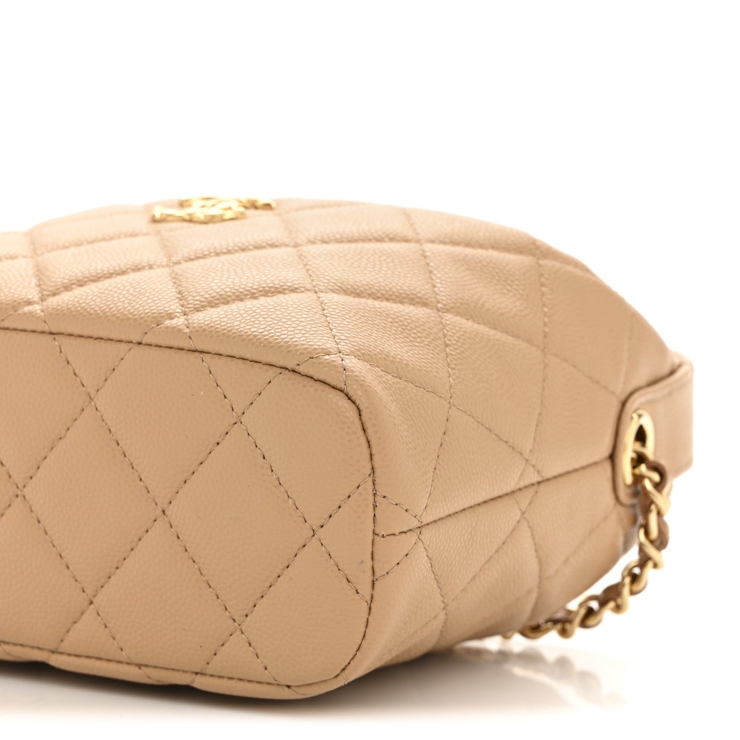 Chanel Shiny Caviar My Cush Hobo Clutch With Chain Beige