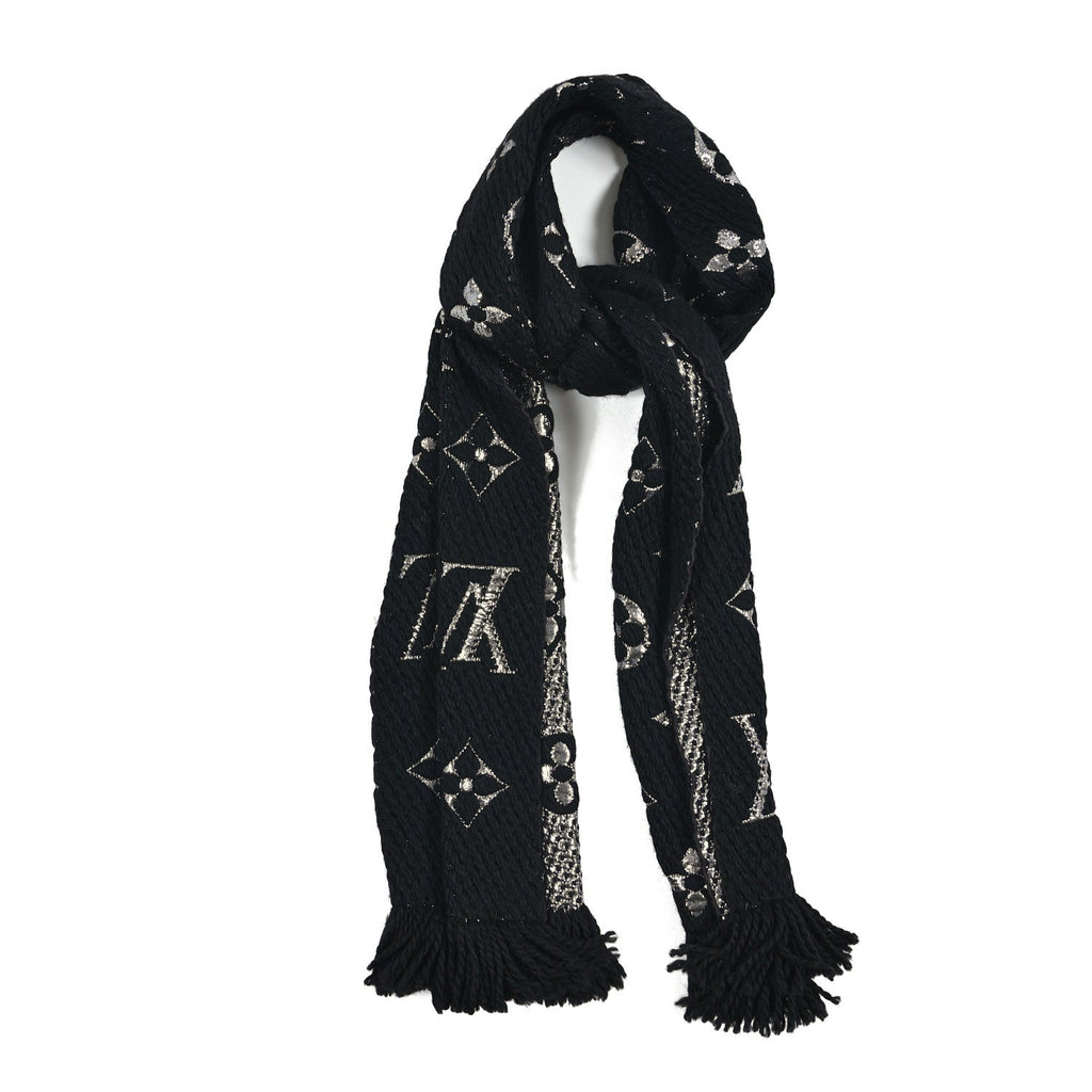 Louis Vuitton Wool Silk Logomania Shine Scarf Black