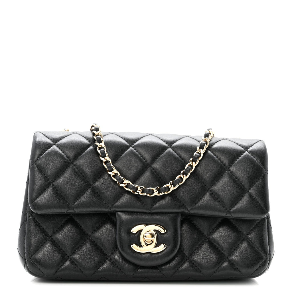 Chanel Lambskin Quilted Mini Rectangular Pearl Crush Flap Black