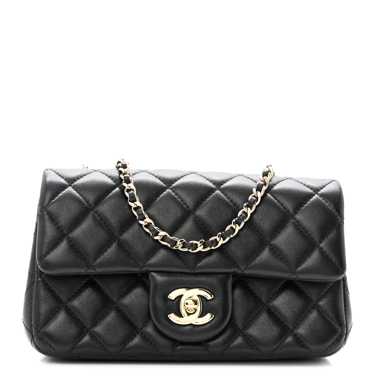 Chanel Lambskin Quilted Mini Rectangular Pearl Crush Flap Black