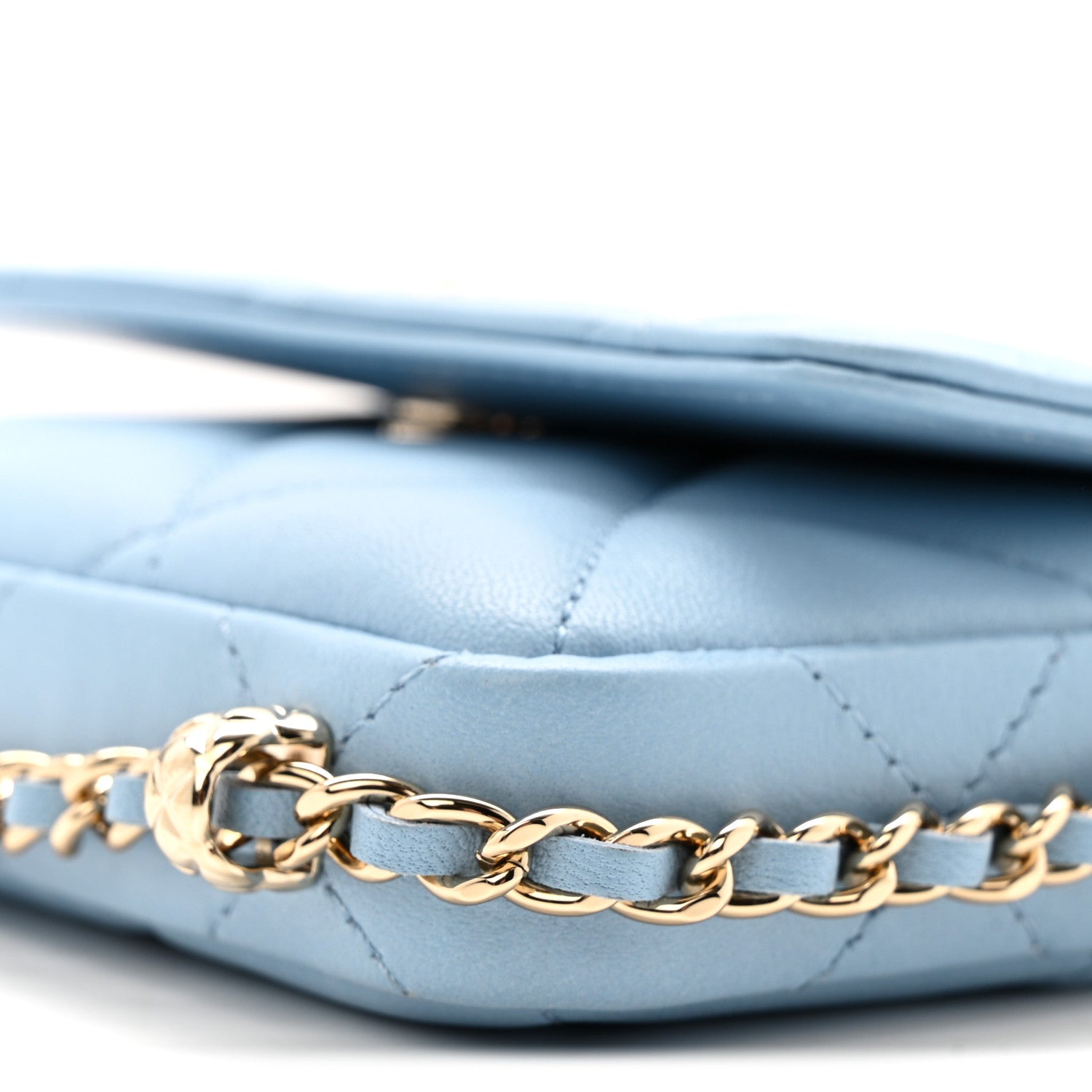 Chanel Lambskin Quilted Chain Around Coin Purse With Chain Light Blue