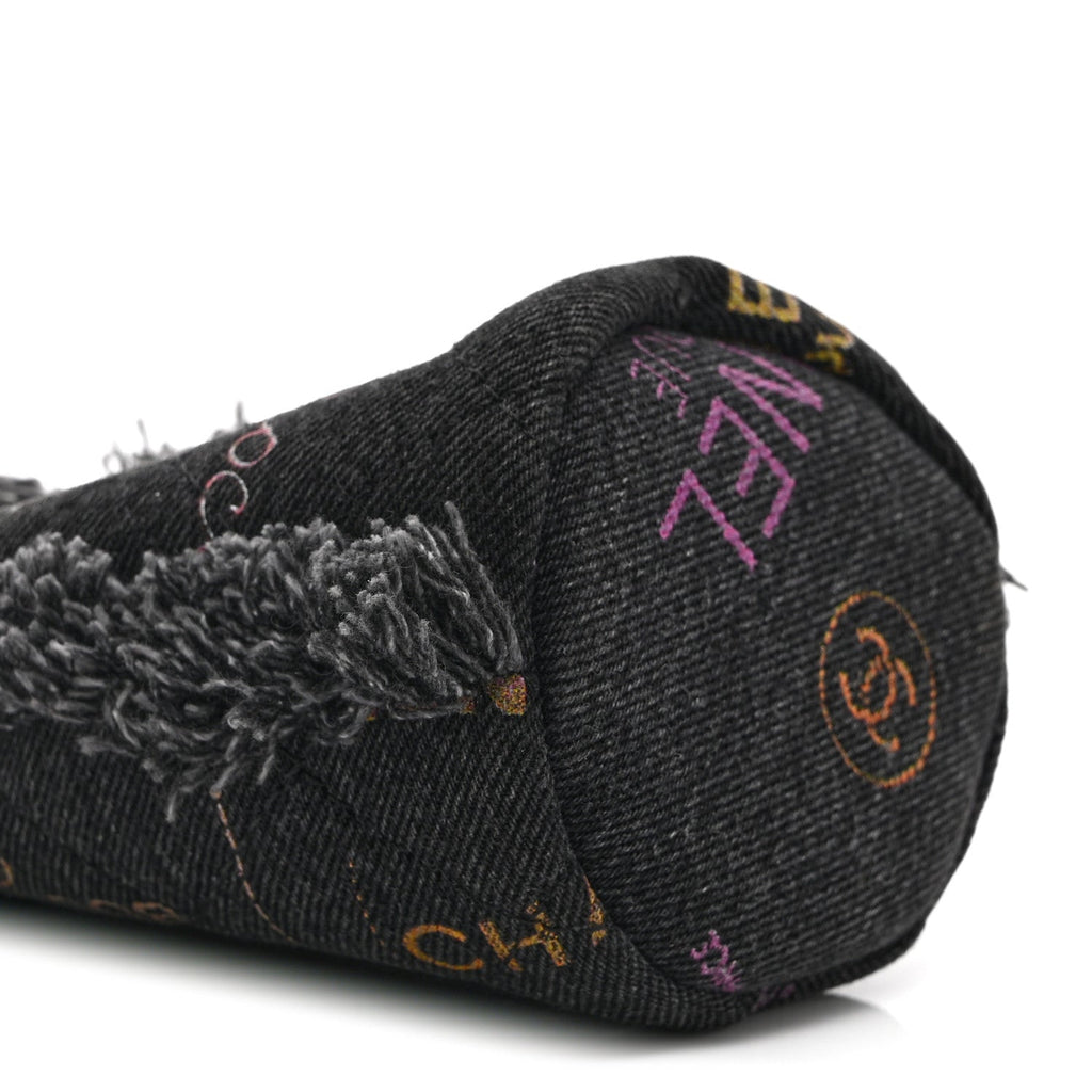 Chanel Denim Quilted Mood Mini Bucket With Chain Black Multicolor