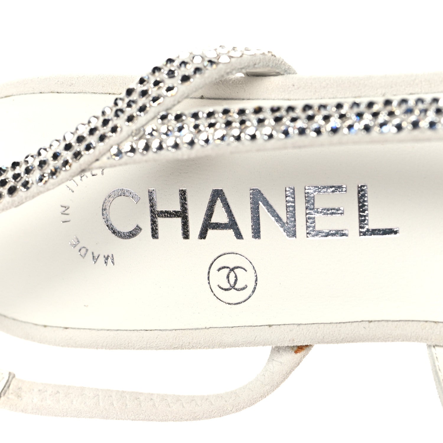 Chanel Strass Grosgrain Cap Toe CC Slingback Pumps 36 Silver Black