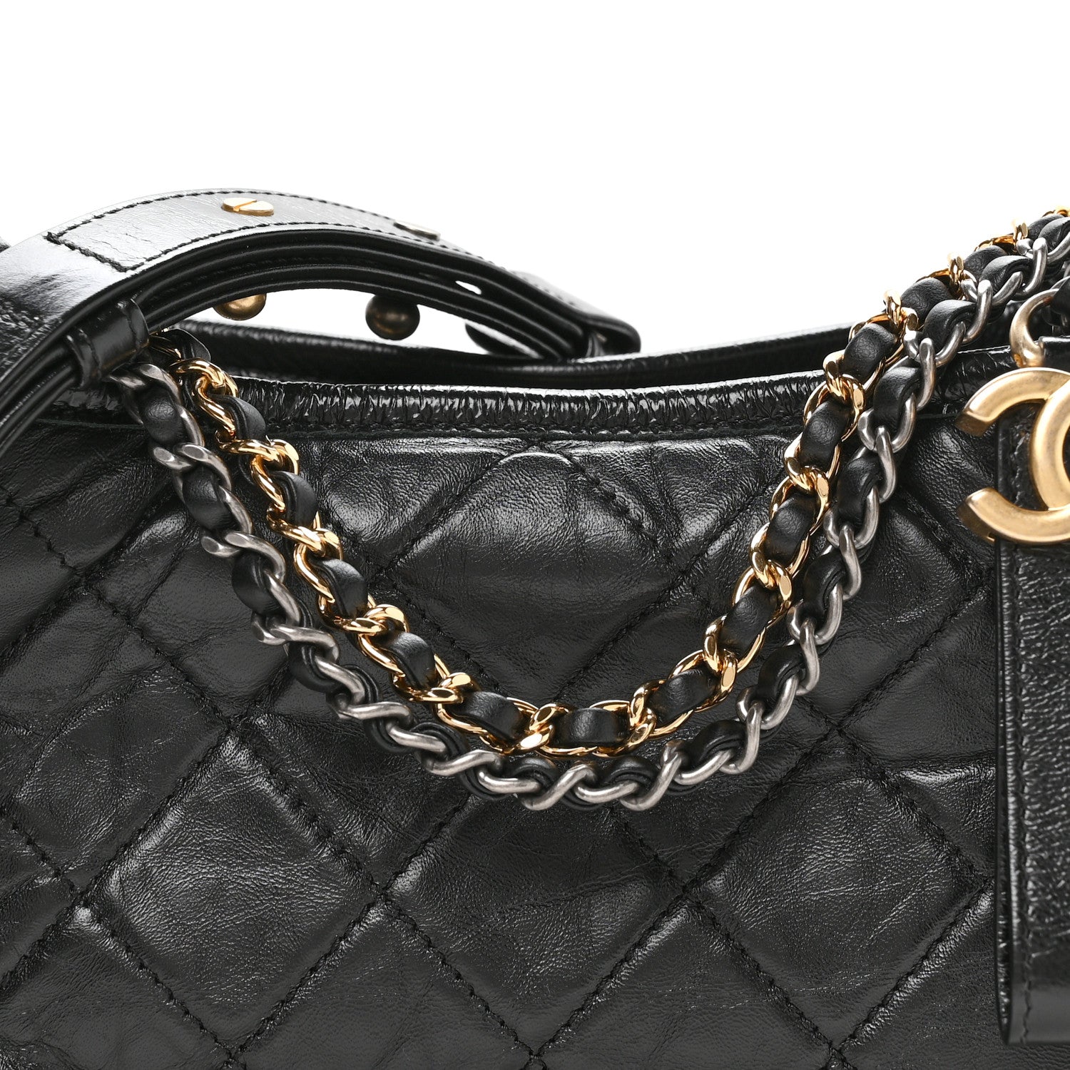 Chanel Aged Calfskin Quilted Small Gabrielle Logo Hobo Black