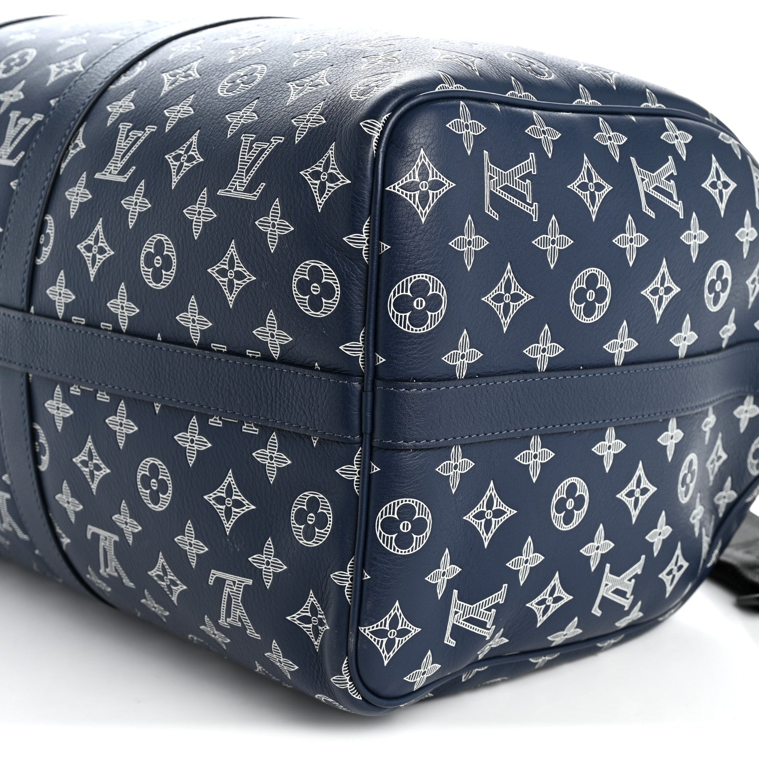 Louis Vuitton Calfskin Shadow Monogram Keepall Bandouliere 50 Ink Blue White