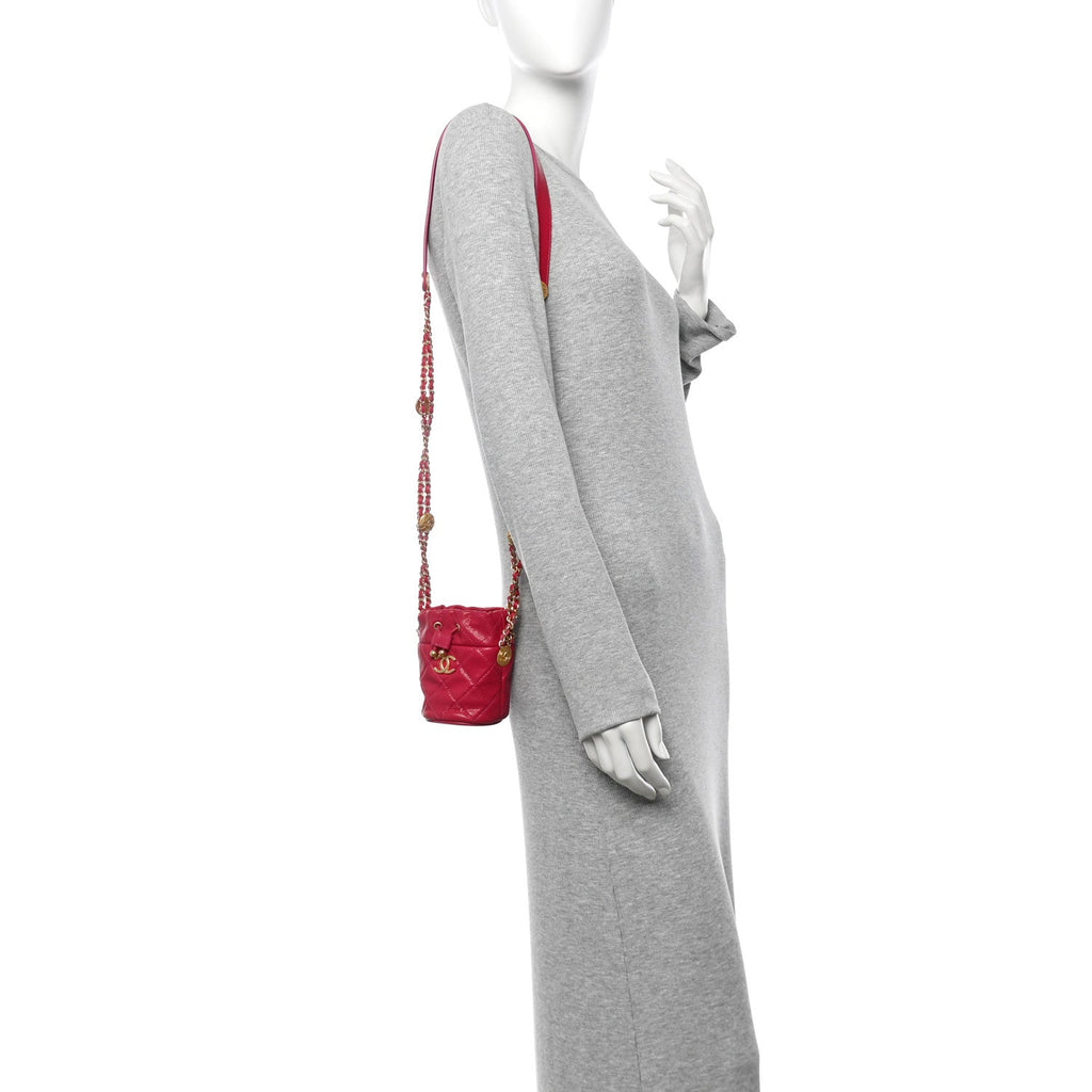 Chanel Caviar Quilted Twist Your Buttons Mini Bucket Bag Fuchsia
