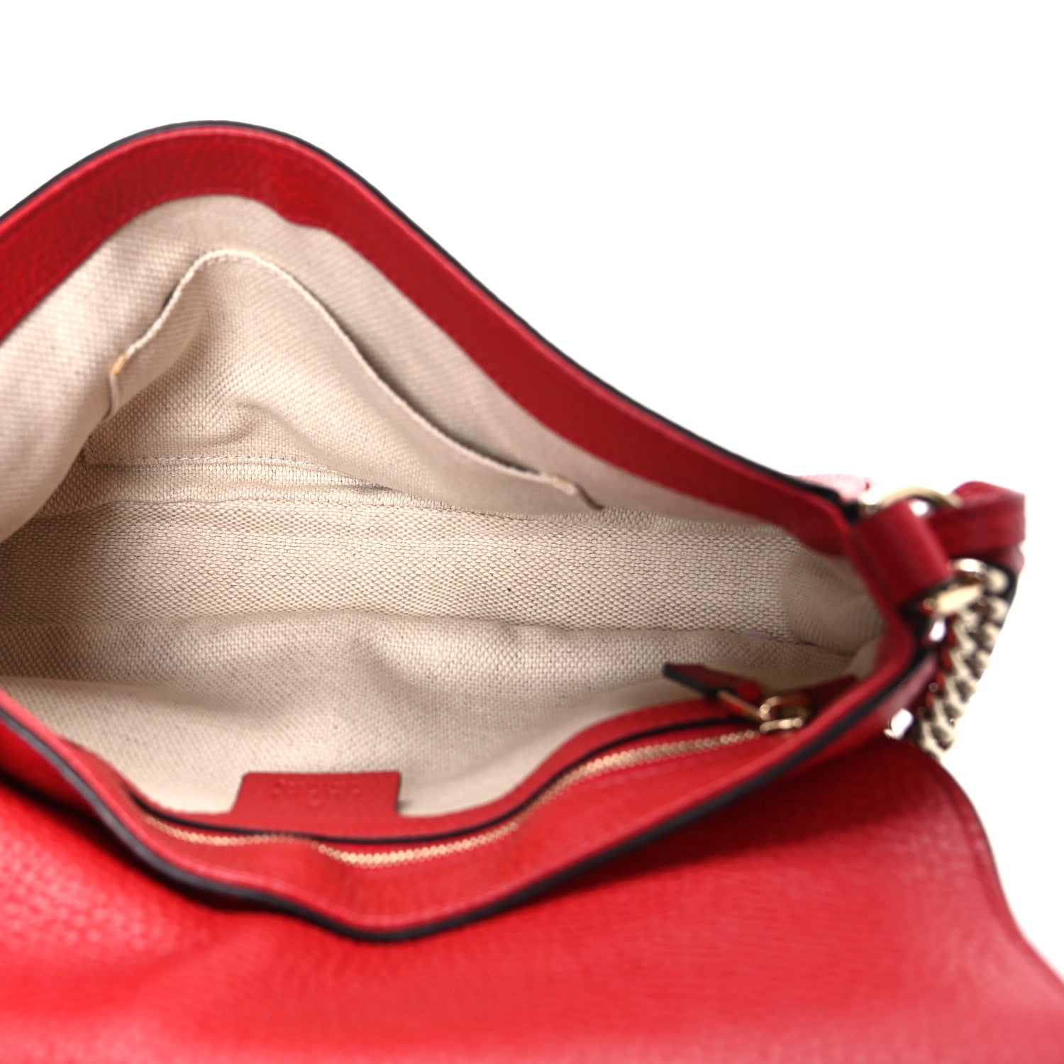 Gucci Pebbled Calfskin Medium Soho Flap Crossbody Vibrant Red