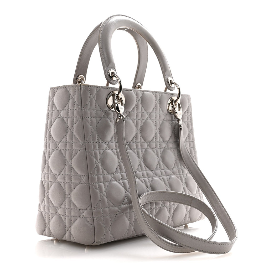 Christian Dior Lambskin Cannage Medium Lady Dior Grey