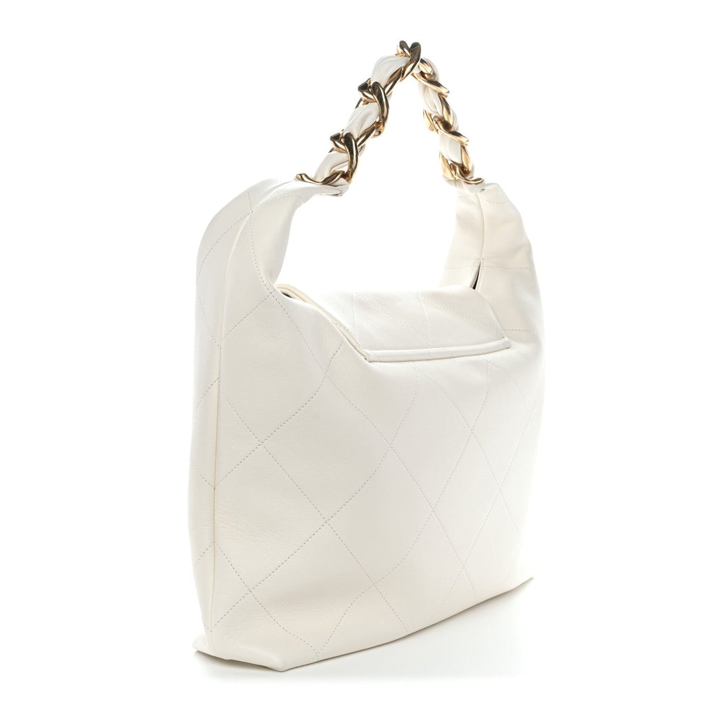 Chanel Calfskin Quilted Small Maxi Chain Hobo White