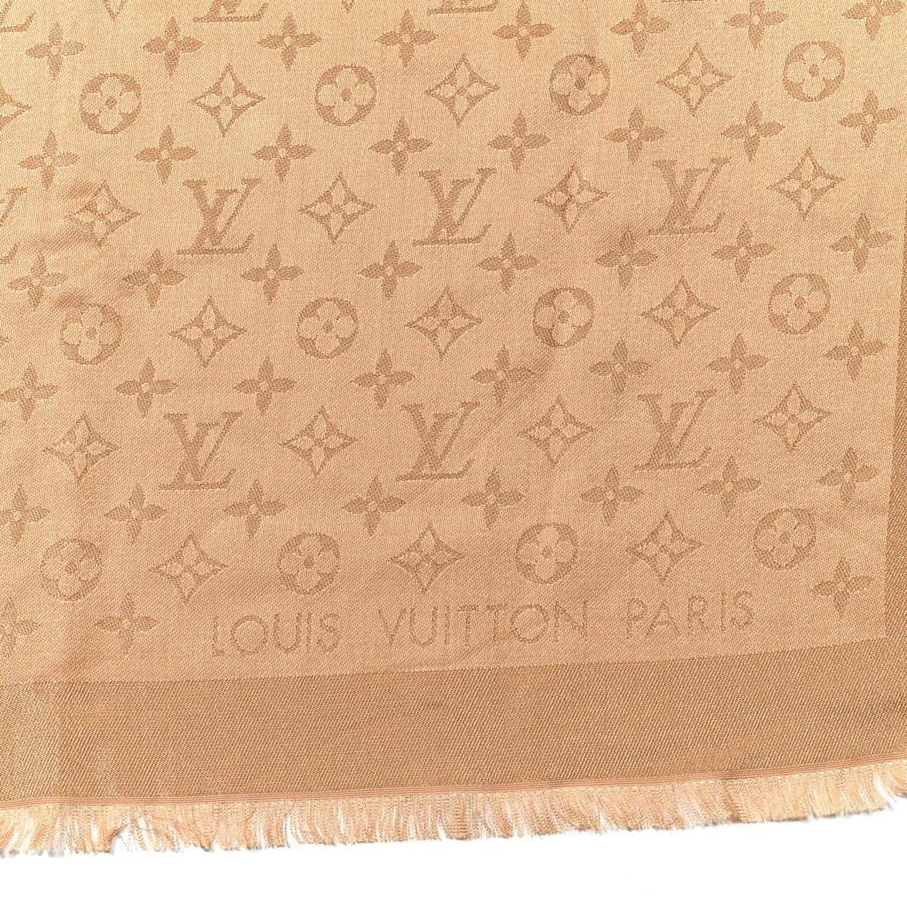 Louis Vuitton Silk Wool Monogram Shine Shawl Caramel