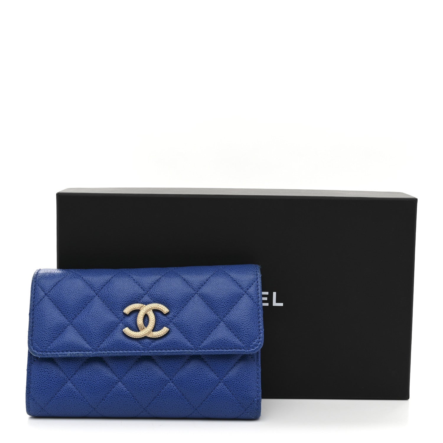 Caviar Quilted Studded CC Medium Flap Wallet Blue Blue