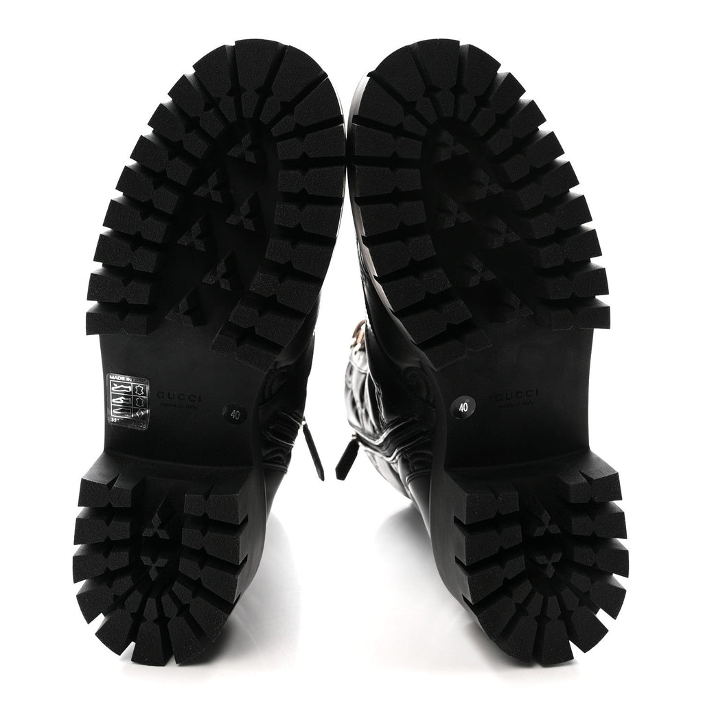 Gucci Cordovan Lux Nappa GG Matelasse Lace Up 60mm Combat Boots 40 Black